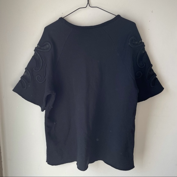 ✨2/10$✨ Zara black sweatshirt tee with western embroidery shoulder mesh cutout S - Picture 6 of 6